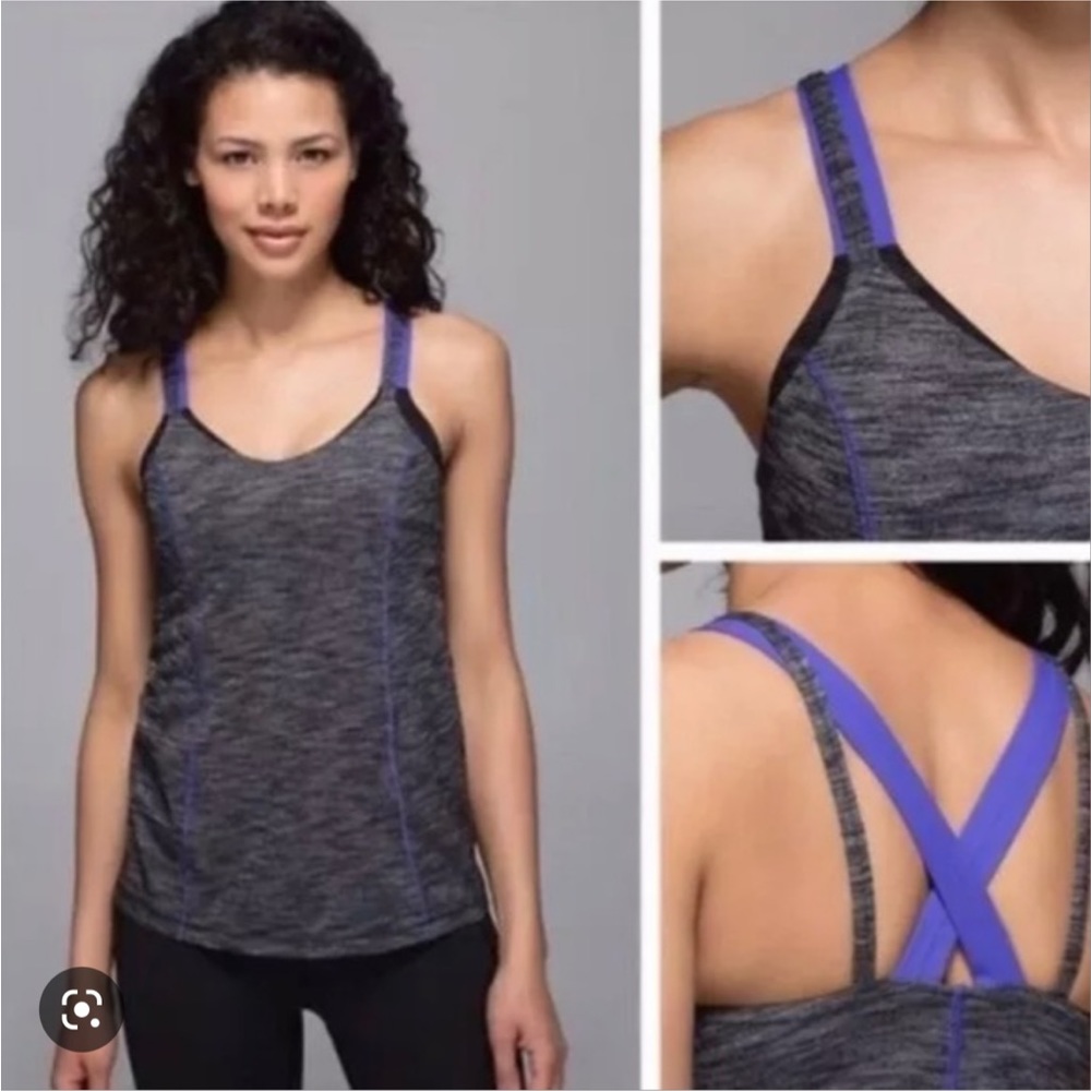 Lululemon Heather run for gold gray tank bra tank, size 6